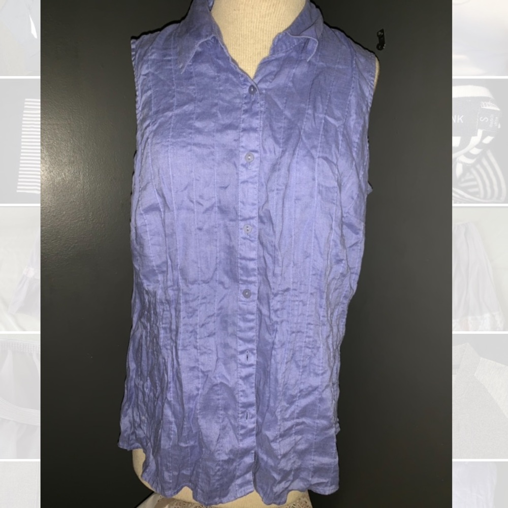 Mandarin Blue Woman Sleeveless Pleated Blouse 1x